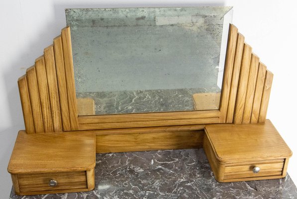 Mid-Century French Chestnut Marble Dressing Table with Mirror, 1940s-RIU-2041528