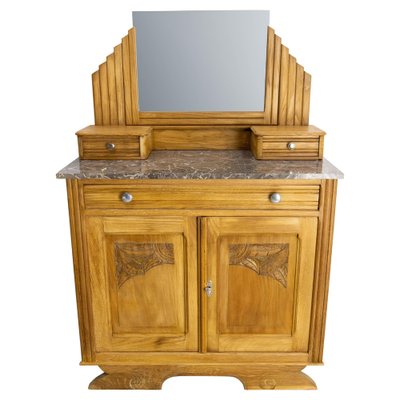 Mid-Century French Chestnut Marble Dressing Table with Mirror, 1940s-RIU-2041528