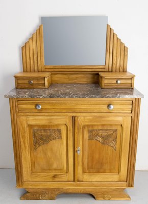 Mid-Century French Chestnut Marble Dressing Table with Mirror, 1940s-RIU-2041528