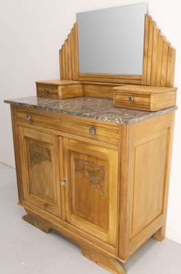 Mid-Century French Chestnut Marble Dressing Table with Mirror, 1940s-RIU-2041528