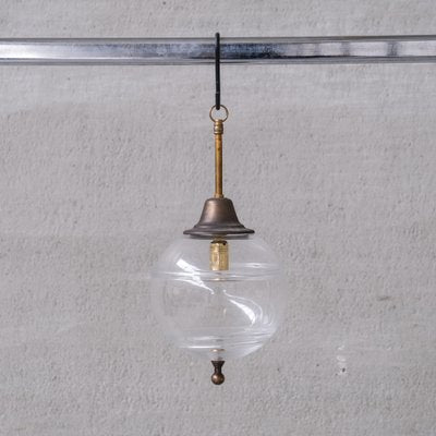 Mid-Century French Clear Glass and Brass Pendant Light-JRP-1764856