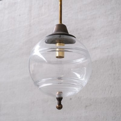 Mid-Century French Clear Glass and Brass Pendant Light-JRP-1764856