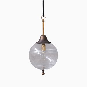 Mid-Century French Clear Glass and Brass Pendant Light-JRP-1764856