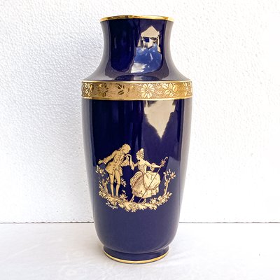 Mid-Century French Cobalt Blue Limoges Vase, 1950s-BEW-1453577