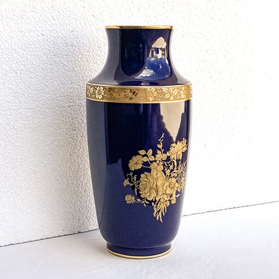 Mid-Century French Cobalt Blue Limoges Vase, 1950s-BEW-1453577