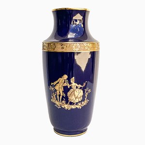 Mid-Century French Cobalt Blue Limoges Vase, 1950s-BEW-1453577