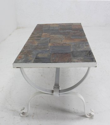 Mid-Century French Coffee Table in Wrought Iron with Slate Top, 1960s-RIU-1453153