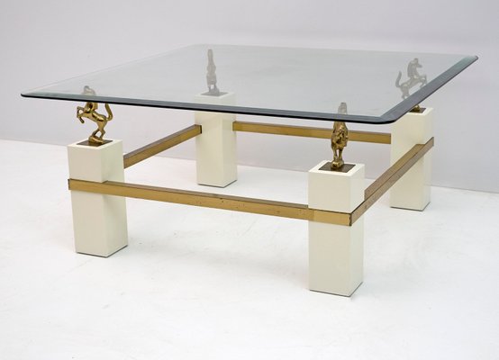 Mid-Century French Coffee Table with Brass Horses from Maison Charles, 1970s-FER-1140647