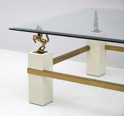 Mid-Century French Coffee Table with Brass Horses from Maison Charles, 1970s-FER-1140647