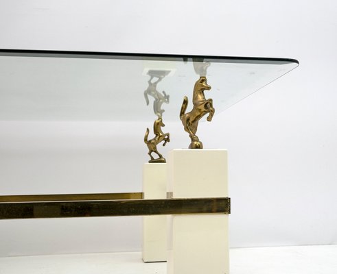 Mid-Century French Coffee Table with Brass Horses from Maison Charles, 1970s-FER-1140647