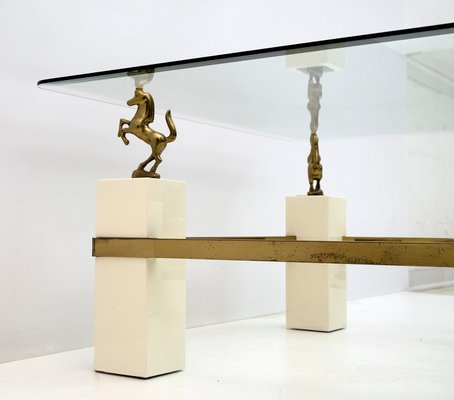 Mid-Century French Coffee Table with Brass Horses from Maison Charles, 1970s-FER-1140647