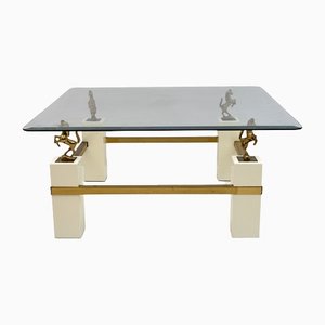 Mid-Century French Coffee Table with Brass Horses from Maison Charles, 1970s-FER-1140647