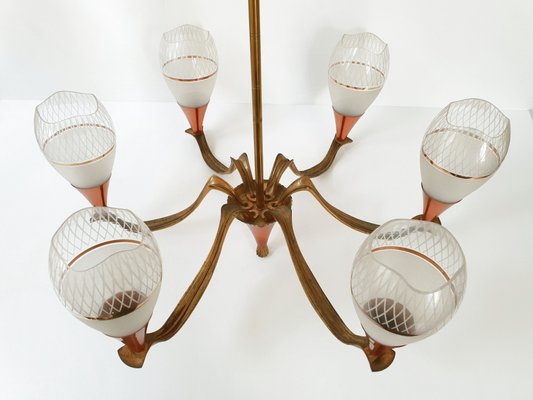 Mid-Century French Copper, Brass and Glass Chandelier, 1950s-CGX-564464