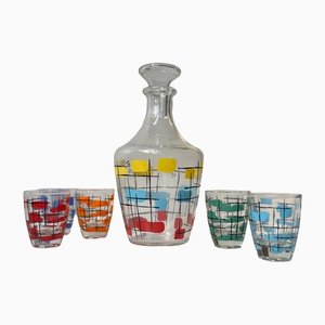 Mid-Century French Decanter Set in Glass, 1950s, Set of 6-LCR-1384696