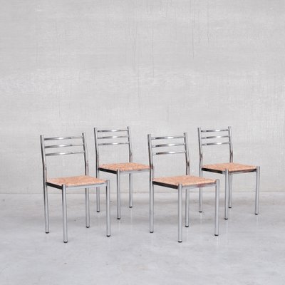 Mid-Century French Dining Chairs in Metal and Rush, Set of 4-JRP-1178237