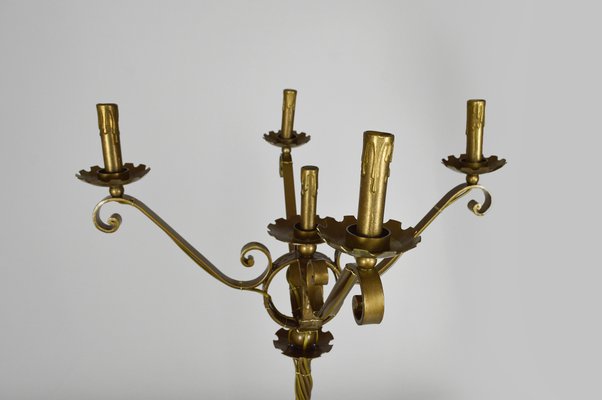 Mid-Century French Gilt Wrought Iron Floor Lamp, 1950s-XNH-564546