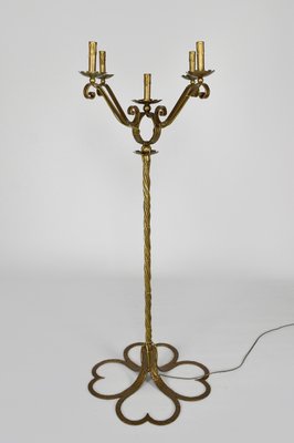 Mid-Century French Gilt Wrought Iron Floor Lamp, 1950s-XNH-564546