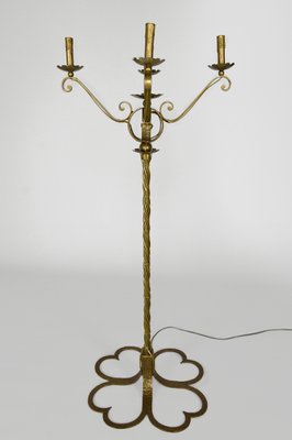 Mid-Century French Gilt Wrought Iron Floor Lamp, 1950s-XNH-564546