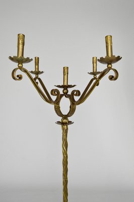 Mid-Century French Gilt Wrought Iron Floor Lamp, 1950s-XNH-564546