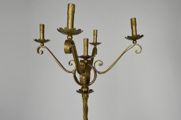 Mid-Century French Gilt Wrought Iron Floor Lamp, 1950s-XNH-564546