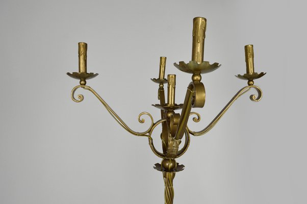 Mid-Century French Gilt Wrought Iron Floor Lamp, 1950s-XNH-564546