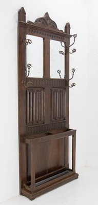 Mid-Century French Gothic Oak Coat Rack Hat with Mirrors-RIU-1141744