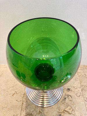 Mid-Century French Green Glass Punch Bowl with Top & Cups or Glasses, 1950s, Set of 3-NOU-800832