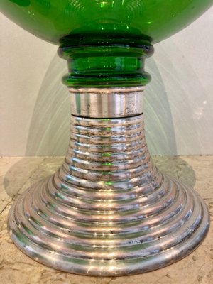 Mid-Century French Green Glass Punch Bowl with Top & Cups or Glasses, 1950s, Set of 3-NOU-800832