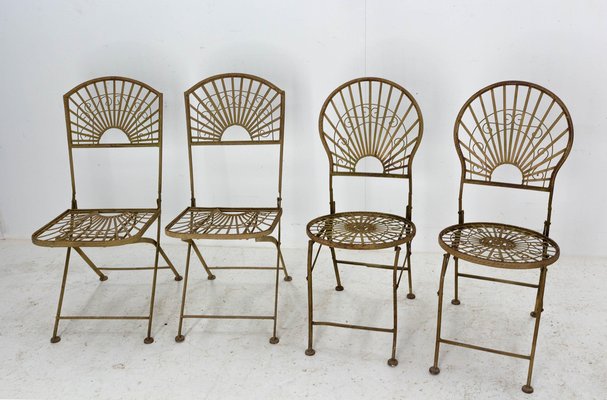 Mid-Century French Iron Chairs and Table, Set of 4-RIU-1355375