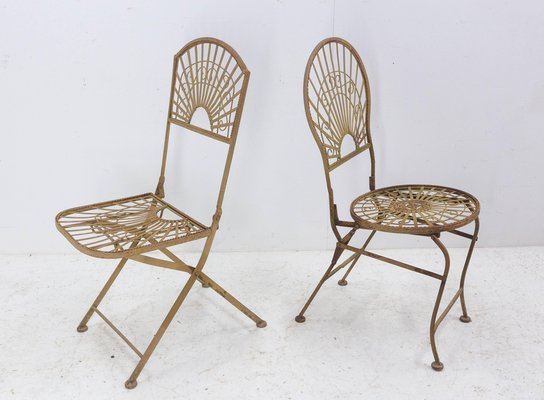 Mid-Century French Iron Chairs and Table, Set of 4-RIU-1355375