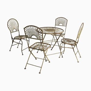 Mid-Century French Iron Chairs and Table, Set of 4-RIU-1355375