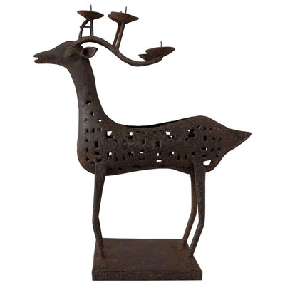 Mid-Century French Iron Deer Candleholder, 1960s-RIU-767440