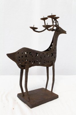 Mid-Century French Iron Deer Candleholder, 1960s-RIU-767440