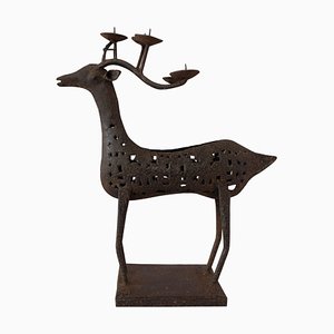 Mid-Century French Iron Deer Candleholder, 1960s-RIU-767440