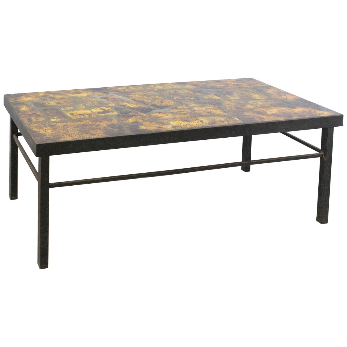 Mid-Century French Iron & Fawn Enamel Top Coffee Table in the Style of Cloutier Brothers, 1960s