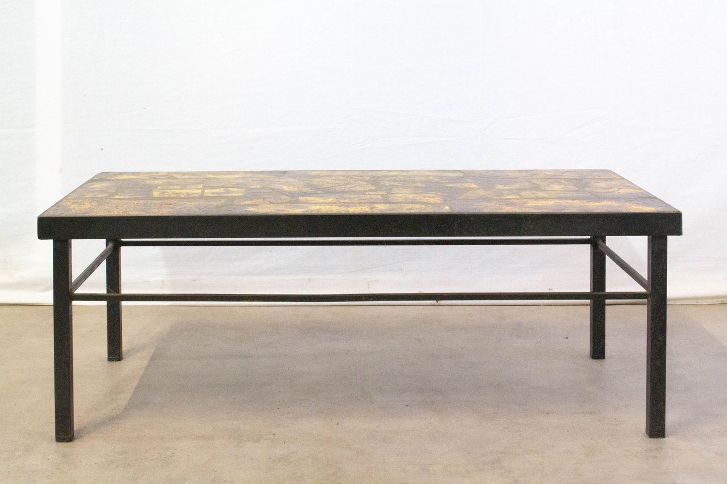 Mid-Century French Iron & Fawn Enamel Top Coffee Table in the Style of Cloutier Brothers, 1960s