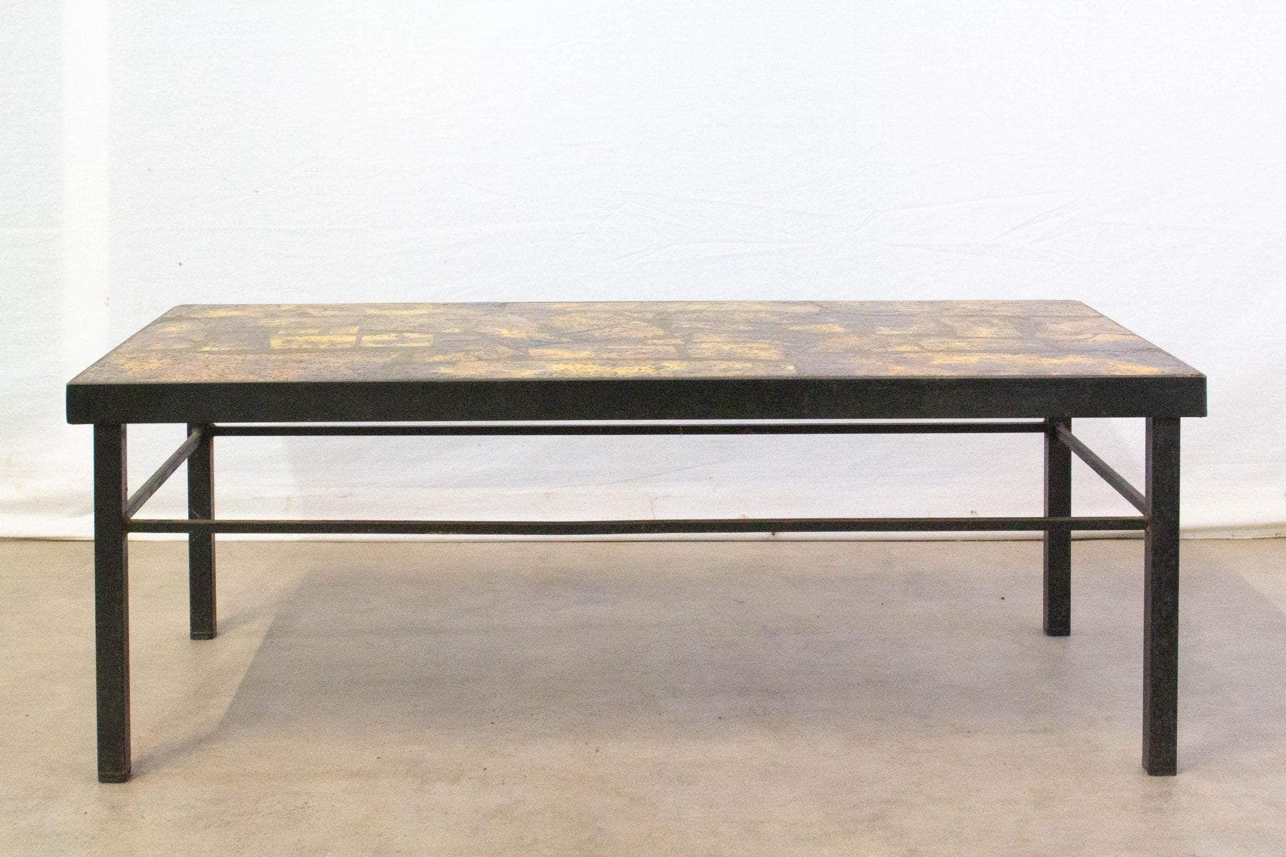 Mid-Century French Iron & Fawn Enamel Top Coffee Table in the Style of Cloutier Brothers, 1960s