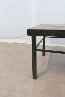 Mid-Century French Iron & Fawn Enamel Top Coffee Table in the Style of Cloutier Brothers, 1960s