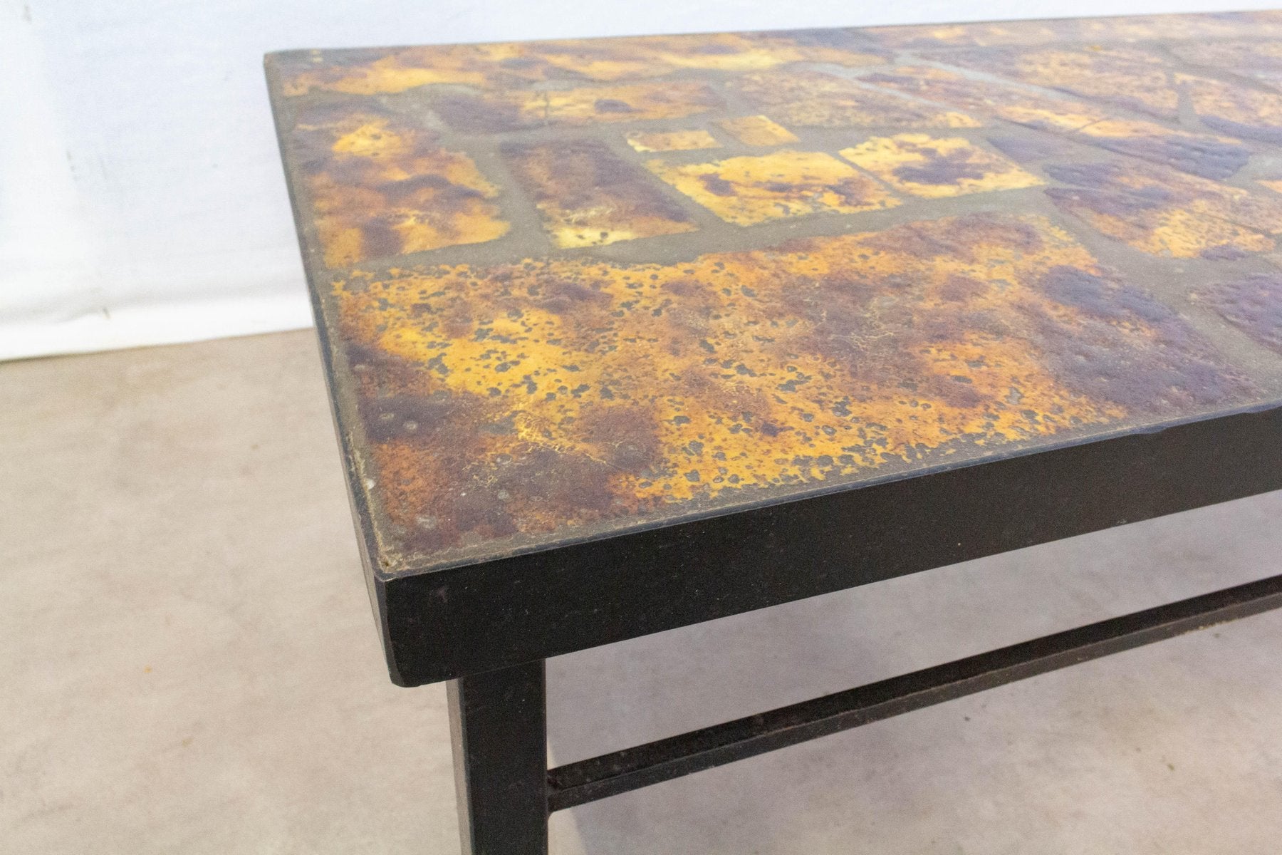 Mid-Century French Iron & Fawn Enamel Top Coffee Table in the Style of Cloutier Brothers, 1960s