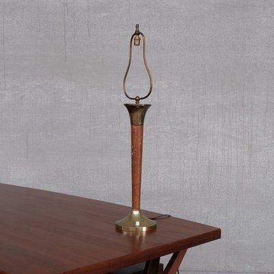 Mid-Century French Leather and Brass Table Lamp-JRP-1116007