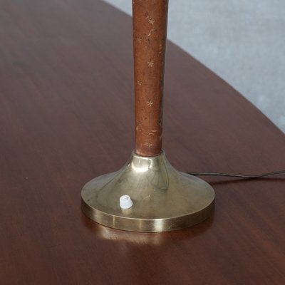 Mid-Century French Leather and Brass Table Lamp-JRP-1116007