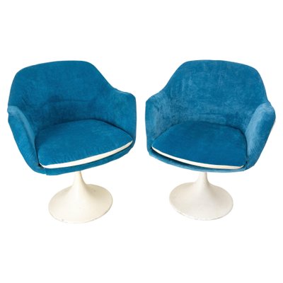 Mid-Century French Metal and Velvet Tulip Foot Armchairs, 1970s, Set of 2-RIU-1420990