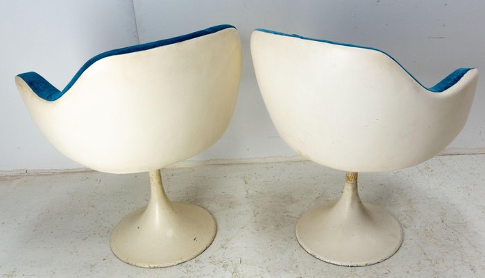 Mid-Century French Metal and Velvet Tulip Foot Armchairs, 1970s, Set of 2-RIU-1420990