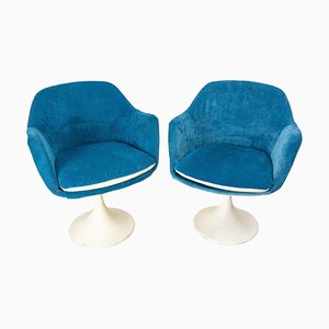 Mid-Century French Metal and Velvet Tulip Foot Armchairs, 1970s, Set of 2-RIU-1420990