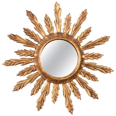 Mid-Century French Modern Gilded Wood Sunburst Wall Mirror, 1950s-JDR-1126036