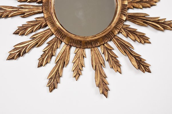 Mid-Century French Modern Gilded Wood Sunburst Wall Mirror, 1950s-JDR-1126036