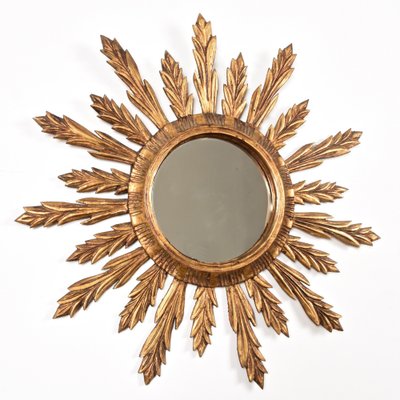 Mid-Century French Modern Gilded Wood Sunburst Wall Mirror, 1950s-JDR-1126036