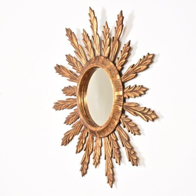 Mid-Century French Modern Gilded Wood Sunburst Wall Mirror, 1950s-JDR-1126036