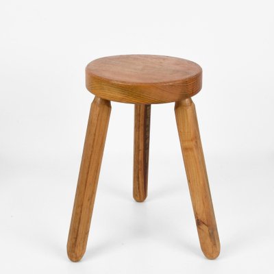 Mid-Century French Modern Wooden Tripod Stool in the style of Charlotte Perriand, 1950s-JDR-1125499