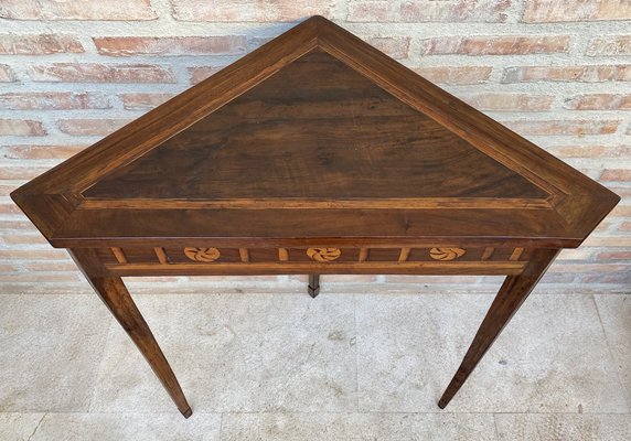 Mid-Century French Modernist Triangular Wooden Side Table with Marquetry, 1950s-NOU-1733656